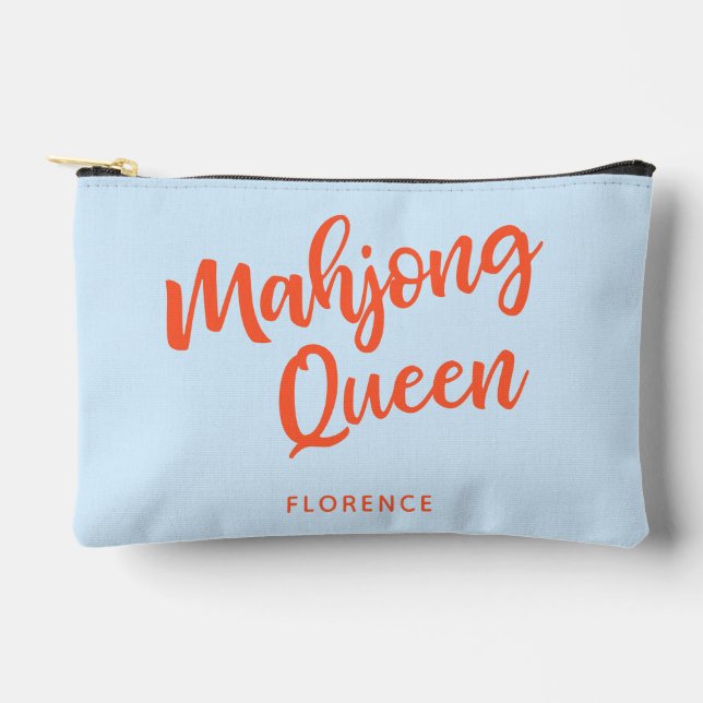 Mahjong Queen Personalised Name Funny Humour Blue Accessory Pouch (Front)