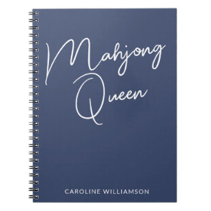 Mahjong Queen Personalised Name Navy Blue Notebook