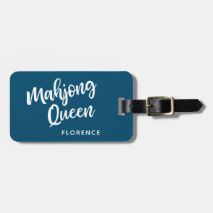 Mahjong Queen Personalised Name Teal Blue Luggage Tag