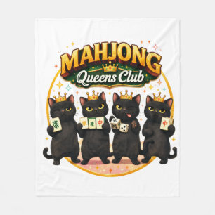 Mahjong Queens Club Cute Black Cats Fleece Blanket