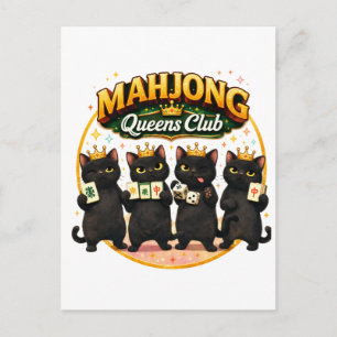 Mahjong Queens Club Cute Black Cats Holiday Postcard