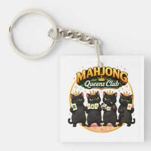Mahjong Queens Club Cute Black Cats Key Ring