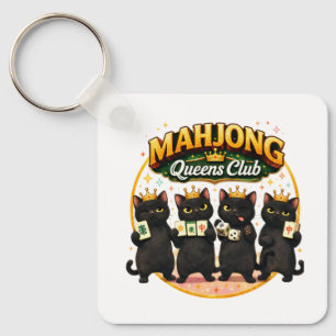 Mahjong Queens Club Cute Black Cats Key Ring