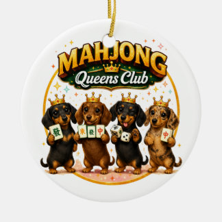 Mahjong Queens Club Cute Dachshunds Ceramic Ornament