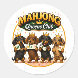 Mahjong Queens Club Cute Dachshunds Classic Round Sticker