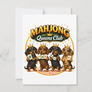 Mahjong Queens Club Cute Dachshunds Invitation
