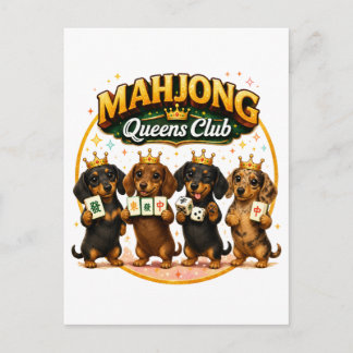 Mahjong Queens Club Cute Dachshunds Invitation Postcard