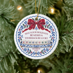 Mahjong Rack Ornament Blue White Merry and Lucky