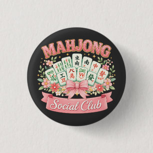Mahjong Social Club Pink Floral Bow 3 Cm Round Badge