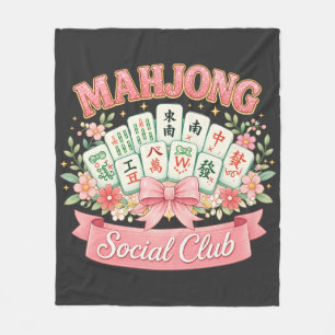 Mahjong Social Club Pink Floral Bow Fleece Blanket