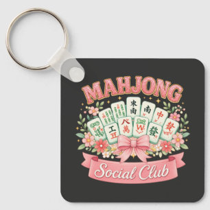 Mahjong Social Club Pink Floral Bow Key Ring
