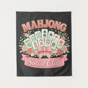 Mahjong Social Club Pink Floral Bow Tapestry