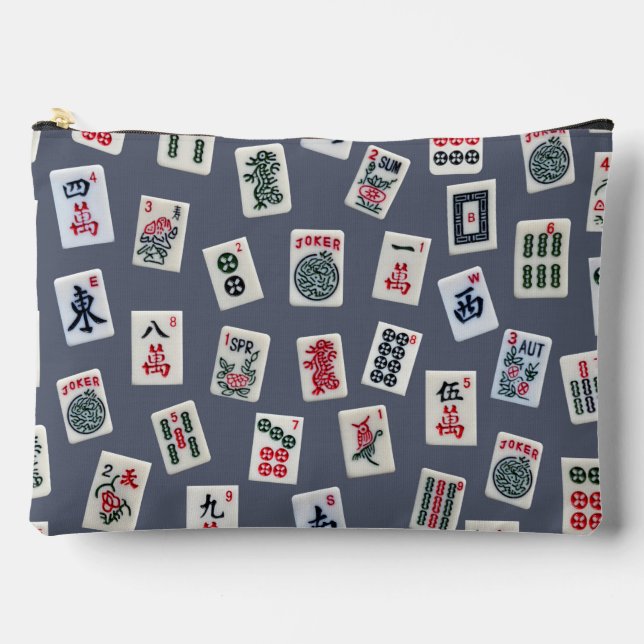 Mahjong symbols tiles on dark blue accessory pouch (Front)