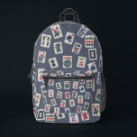 Mahjong symbols tiles on dark blue printed backpack<br><div class="desc">MahJongg symbols (tiles), patterns American classical style designed on Print Cut Sew Large Duffel Bag and any Zazzle Bags. This is great gifts for MahJong this game players, Mahjong Fans, MahJong lovers for any reason, occasion. I love MahJong . MahJong Fun, MahJong - its a game to make a friends,...</div>