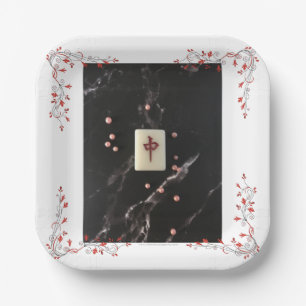 Mahjong themed paper plate with the Red Dragon
