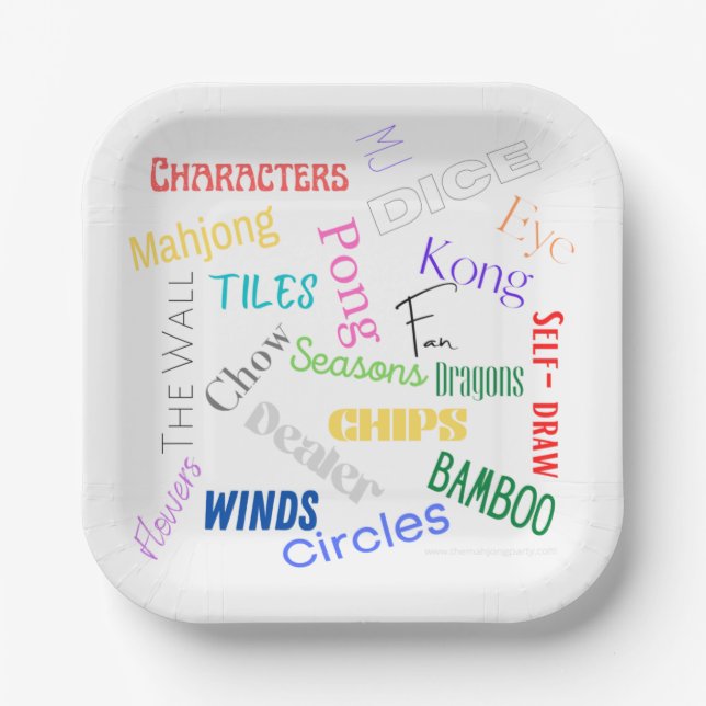 Mahjong Themed Paper Plates 7" (Front)