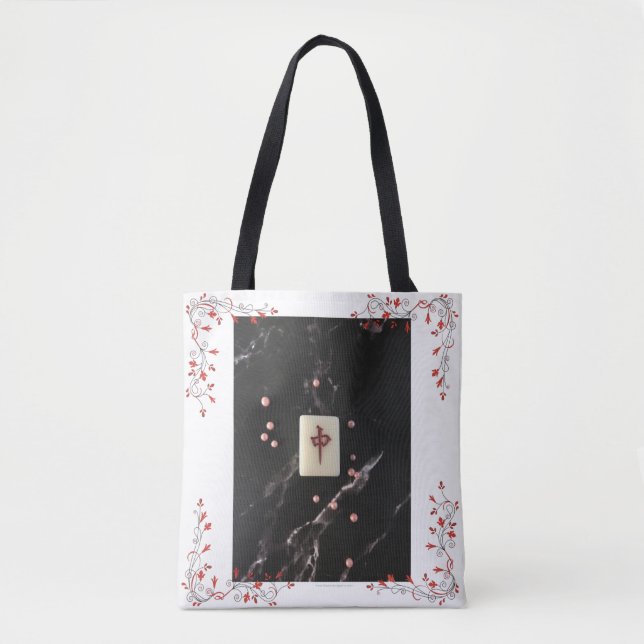 Mahjong themed tote bag with the Red Dragon (Front)