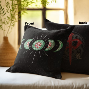 Mahjong Tile Moon Phase Red Dragon Board Game Cushion