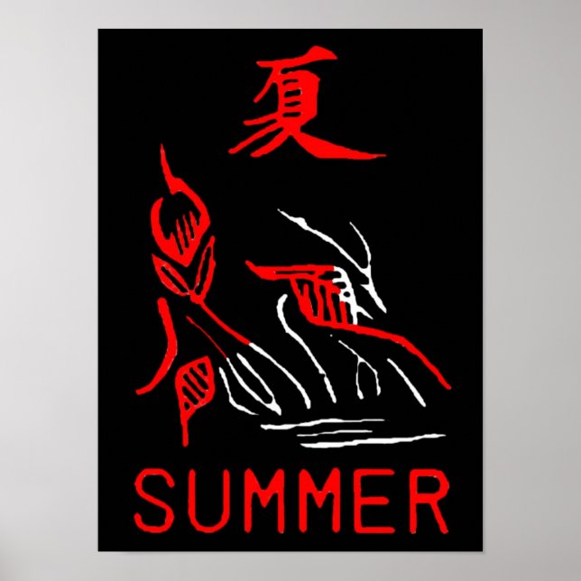 Mahjong Tile, Summer , On Black Background Poster (Front)