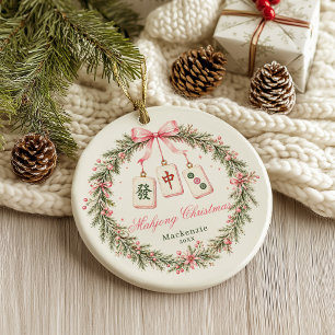 Mahjong Tile Wreath Christmas  Ceramic Ornament