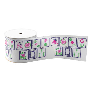 Mahjong Tiles #1 Pink Green Blue Designed for 3” Grosgrain Ribbon