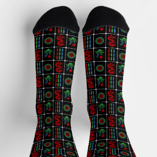 Mahjong Tiles #4 Red Green Blue Black Socks
