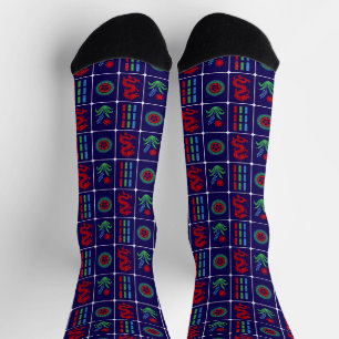 Mahjong Tiles #4 Red Green Blue Navy Socks