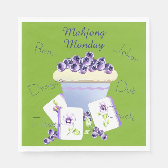 Mahjong Tiles and Blueberry Cupcake Paper Napkin (Front)