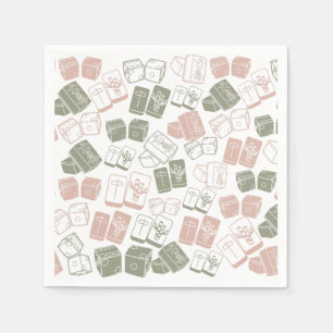Mahjong tiles and dice in pink and khaki napkin
