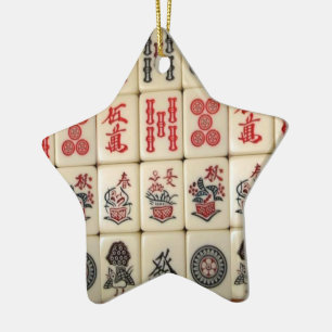 Mahjong tiles and Panda monogrammed Ceramic Ornament