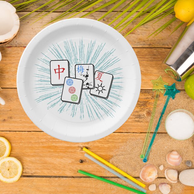 Mahjong Tiles Blue II Paper Plate (Creator Uploaded)