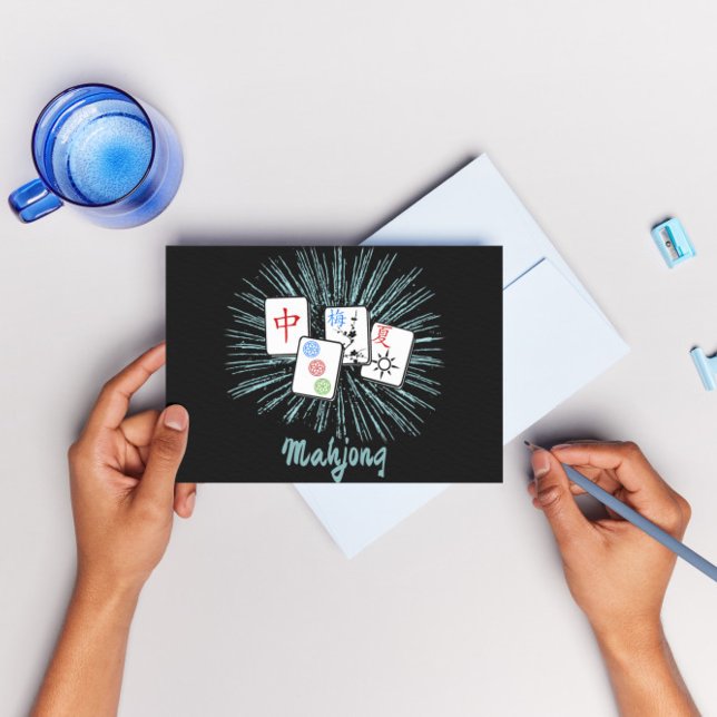 Mahjong Tiles Blue Starburst Custom Greeting Card (Creator Uploaded)