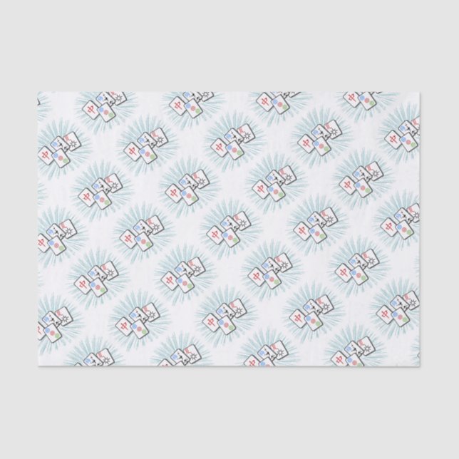 Mahjong Tiles Blue Tissue Paper (Front)