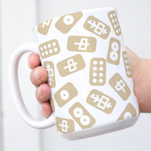 Mahjong tiles brown on white coffee mug