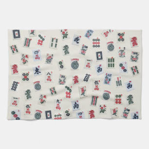 MahJong tiles design photography on badge  Tea Towel