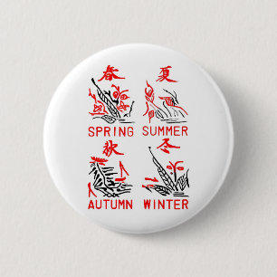 Mahjong Tiles, Four Seasons , On White Background 6 Cm Round Badge