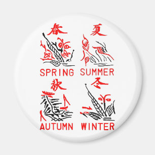Mahjong Tiles, Four Seasons , On White Background Magnet