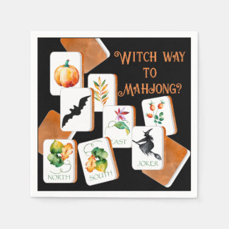 Mahjong Tiles Halloween Black and Orange Napkin