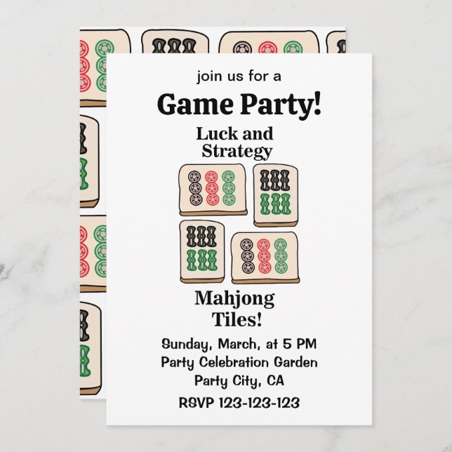 Mahjong Tiles Luck Strategy Player Fans Invitation (Front/Back)