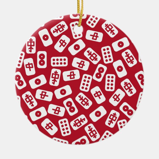 Mahjong Tiles Merry Christmas Ceramic Ornament (Front)