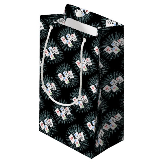 Mahjong Tiles on Black Small Gift Bag (Front Angled)