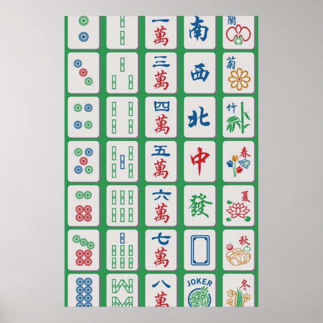 Mahjong Tiles on Green Poster (Front)