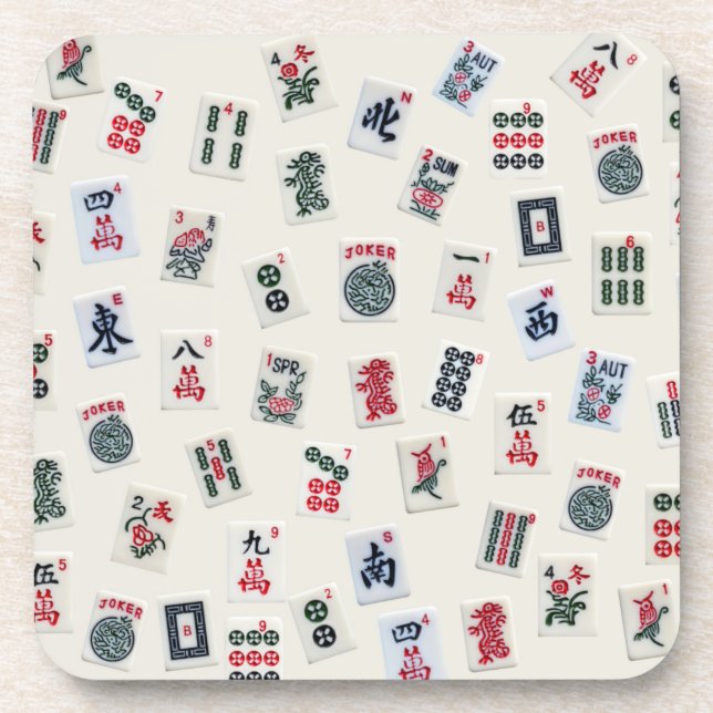 Mahjong tiles on pastel badge Plastic Coasters  (Front)