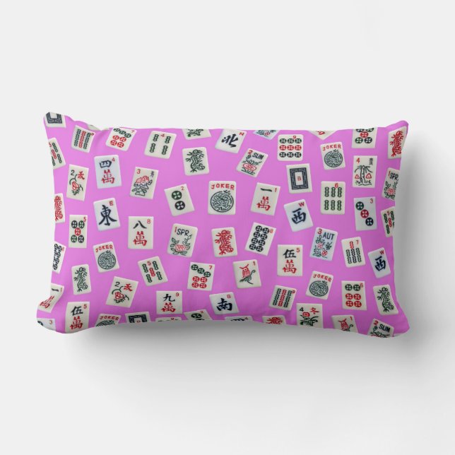 MahJong tiles on pink background Lumbar Cushion (Front)