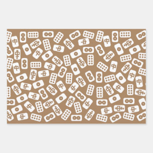 Mahjong tiles pattern on brown background wrapping paper sheet