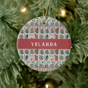 Mahjong Tiles Pattern Personalised Ceramic Ornament