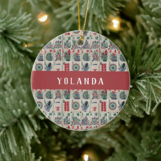 Mahjong Tiles Pattern Personalised Ceramic Ornament