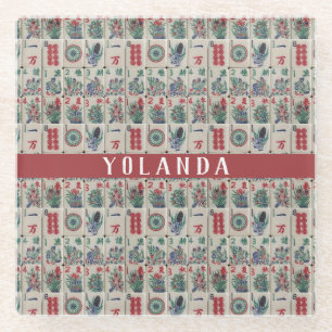 Mahjong Tiles Pattern Personalised Glass Coaster