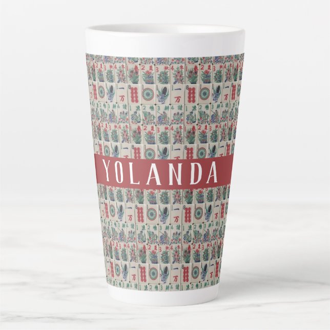 Mahjong Tiles Pattern Personalised Latte Mug (Front)