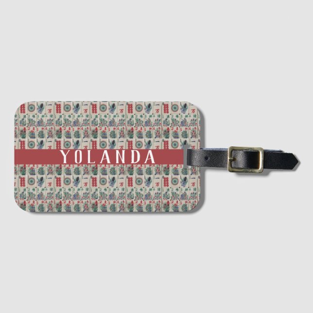 Mahjong Tiles Pattern Personalised Luggage Tag (Front Horizontal)